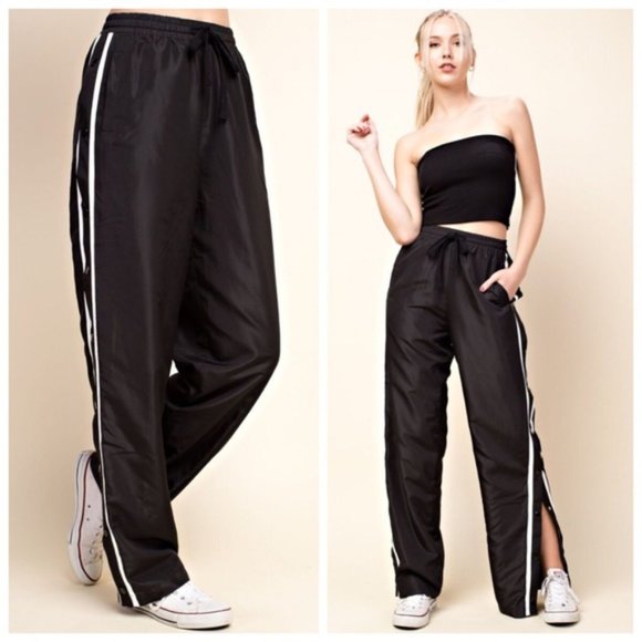Black Button Down Track Pants - Picture 1 of 1